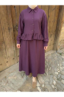 EİT00108-MRD Büzgü Detay Etekli Takım-Mürdüm