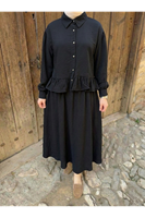 EİT00108-SYH Büzgü Detay Etekli Takım-Siyah