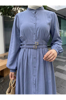 ELB04073-İND Çift Kemerli Elbise-İndigo