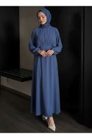 ELB04116-İND Bağlamalı İkili Elbise-İndigo
