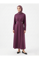 ELB04125-GKR Önü Pensli Kuşak Aksesuar Detay Elbise-Gül Kurusu