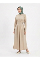 ELB04125-TAŞ Önü Pensli Kuşak Aksesuar Detay Elbise-Taş