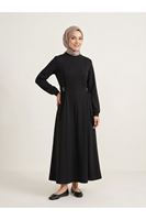 ELB04126-SYH Kuşak Toka Detay Elbise-Siyah