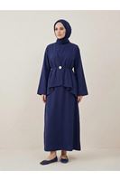 ELB04137-LCV Aksesuar Detay İkili Elbise-Lacivert