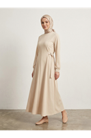 ELB04126-TAŞ Kuşak Toka Detay Elbise-Taş