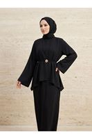ELB04137-SYH Aksesuar Detay İkili Elbise-Siyah