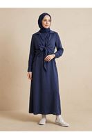 ELB04138-LCV Yakalı Ön Bağlamalı İkili Elbise-Lacivert