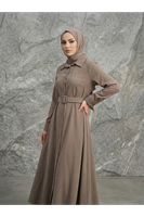 ELB04140-DMN Kaplama Kemer Detay Elbise-Duman