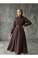 ELB04140-KHV Kaplama Kemer Detay Elbise-Kahve