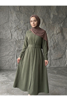 ELB04140-HKİ Kaplama Kemer Detay Elbise-Haki