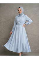 ELB04140-MAV Kaplama Kemer Detay Elbise-Mavi