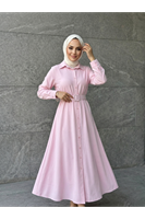 ELB04140-PMB Kaplama Kemer Detay Elbise-Pembe