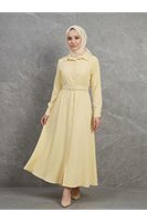 ELB04140-SRI Kaplama Kemer Detay Elbise-Sarı