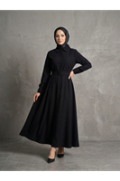 ELB04140-SYH Kaplama Kemer Detay Elbise-Siyah