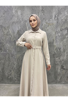 ELB04140-TAŞ Kaplama Kemer Detay Elbise-Taş