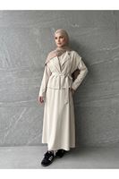 ELB04141-TAŞ Yelekli İkili Elbise-Taş