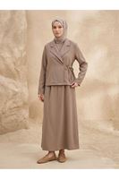 ELB04142-DMN Ceketli İkili Elbise-Duman