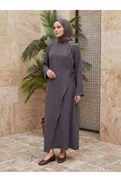ELB04143-ANT Omuz Pİle Toka DetayTensel  Elbise-Antrasit