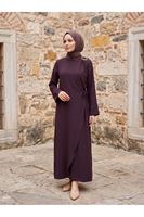 ELB04143-BRD Omuz Pİle Toka DetayTensel  Elbise-Bordo