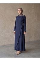 ELB04143-LCV Omuz Pİle Toka DetayTensel  Elbise-Lacivert
