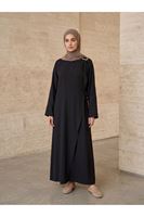 ELB04143-SYH Omuz Pİle Toka DetayTensel  Elbise-Siyah