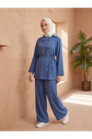 PİT00507-İND Çapraz Düğmeli Pantolonlu Takım-İndigo