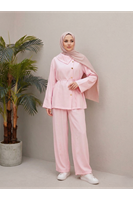 PİT00507-PMB Çapraz Düğmeli Pantolonlu Takım-Pembe