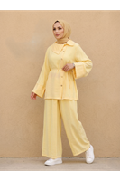 PİT00507-SRI Çapraz Düğmeli Pantolonlu Takım-Sarı