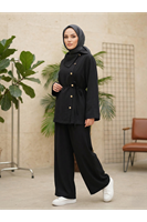 PİT00507-SYH Çapraz Düğmeli Pantolonlu Takım-Siyah