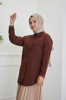 TUN05684-KHV Çift Cep Kapaklı Tunik-Kahve