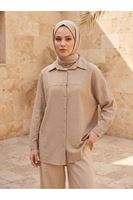 TUN05897-VİZ Ön Roba Detaylı Tunik-Vizon