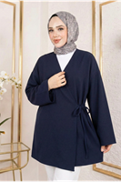 TUN05814-LCV Yan Bağlamalı Atlas Tunik-Lacivert