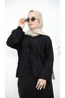 TUN05925-SYH Pileli Ön İki Bağlamalı Tunik-Siyah