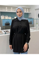 TUN05897-SYH Ön Roba Detaylı Tunik-Siyah
