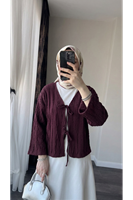 TUN05925-BRD Pileli Ön İki Bağlamalı Tunik-Bordo