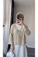 TUN05925-TAŞ Pileli Ön İki Bağlamalı Tunik-Taş