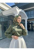 TUN05944-HKİ Arka Fermuar Detay Saten Tunik-Haki