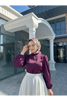 TUN05944-MRD Arka Fermuar Detay Saten Tunik-Mürdüm