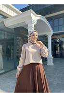 TUN05944-TAŞ Arka Fermuar Detay Saten Tunik-Taş