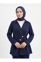 TUN05957-LCV Çift Düğmeli Bağcıklı Tunik-Lacivert