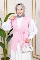 YEL00872-TAŞ Tek Düğme Keten Yelek-Taş