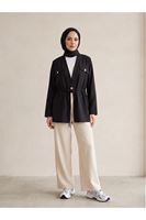 CKT01788-SYH Çift Kapak Tünel Detay Ceket-Siyah