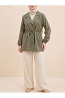 CKT01789-HKİ Beli Tünelli Kol Lastik Ceket-Haki