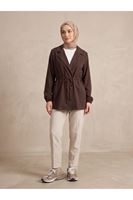 CKT01789-KHV Beli Tünelli Kol Lastik Ceket-Kahve