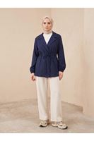 CKT01789-LCV Beli Tünelli Kol Lastik Ceket-Lacivert