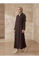 CKT01791-KHV Yakalı Yandan Bağlamalı Uzun Ceket-Kahve