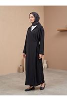 CKT01791-SYH Yakalı Yandan Bağlamalı Uzun Ceket-Siyah