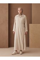 CKT01791-TAŞ Yakalı Yandan Bağlamalı Uzun Ceket-Taş