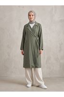 CKT01792-HKİ Yakalı Yandan Bağlamalı Kısa Ceket-Haki