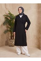 CKT01792-SYH Yakalı Yandan Bağlamalı Kısa Ceket-Siyah